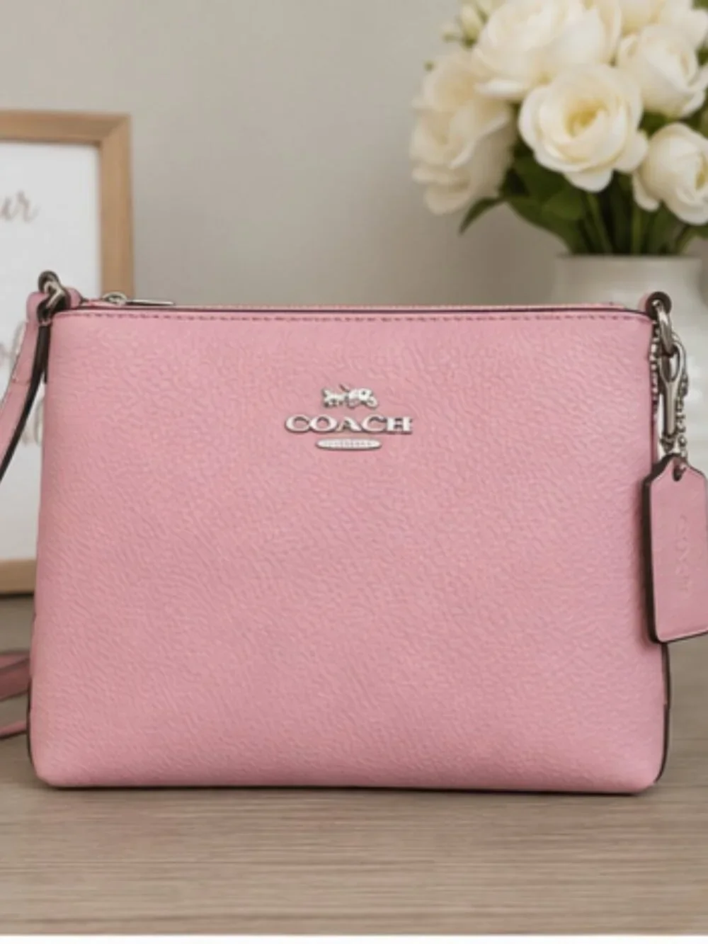 Coach CE871 Mini Rowan File Bag Powder Pink Crossgrain Leather Crossbody Purse